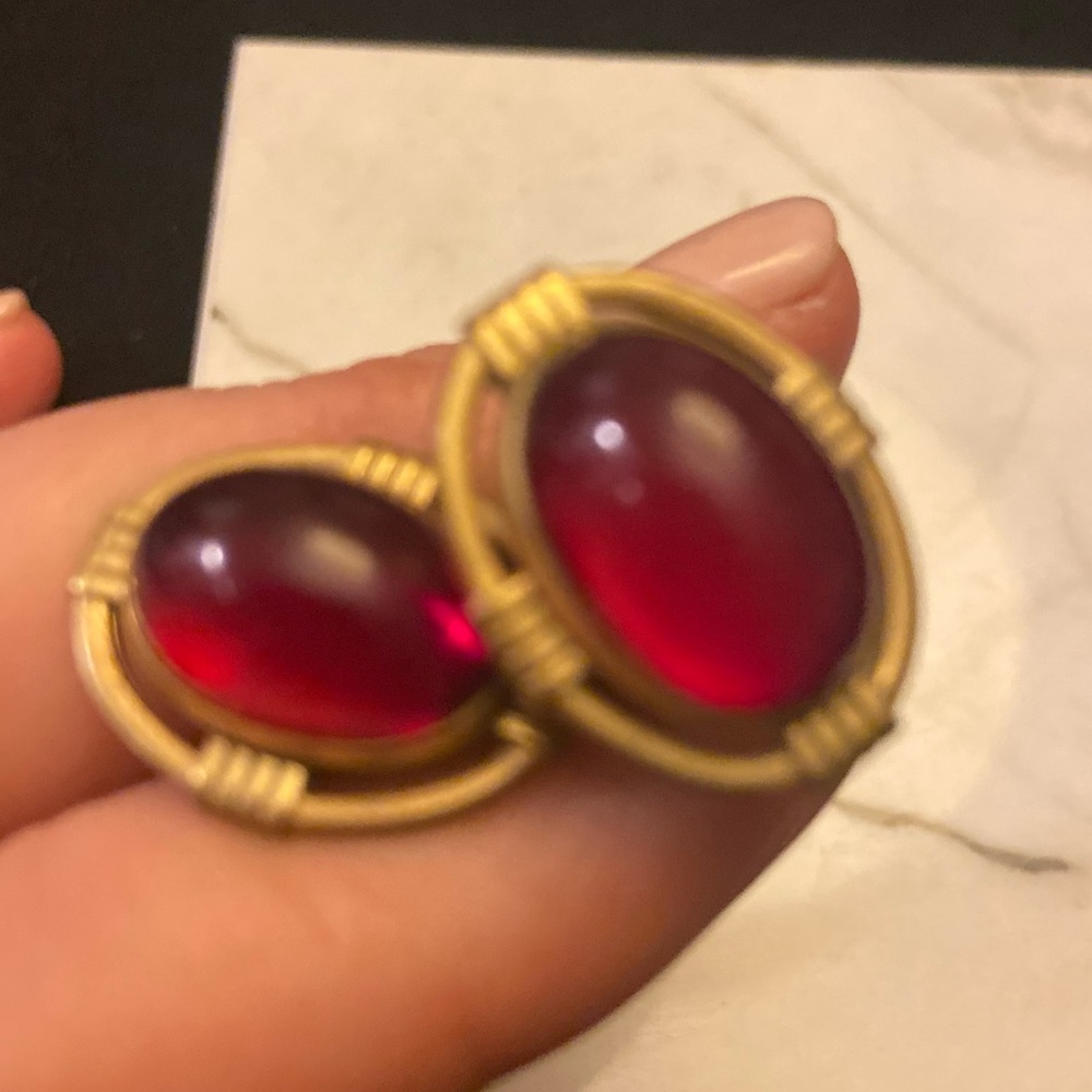 10kGold Vintage cuff links with Cabochon red glass? Stamped k10k5k USA